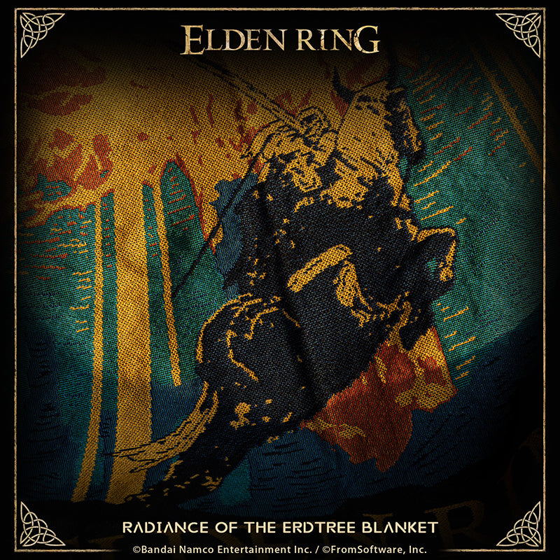 Starforged ELDEN RING Merchandise Tapestry Golden Tree’s Radiance - The Bloody Wolf Officially Authorized This product is designed based on the visual art of the Golden Tree and the Bloody Wolf from Elden Ring.As a woven tapestry, it utilizes simplified lines and a highly limited color palette to present the entire scene. The artistic style employs large blocks of golden hues to depict the Golden Tree and the radiance cascading from its branches. Amidst this golden glow and the darkened landscapes of the La